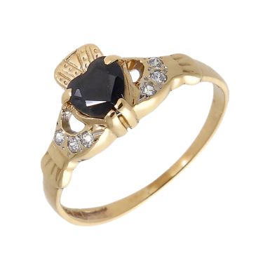 Pre-Owned 9ct Gold Sapphire & Cubic Zirconia Claddagh Ring