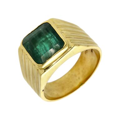 Pre-Owned 22ct Yellow Gold Emerald Set Heavy Signet Ring