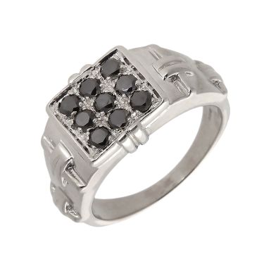 Pre-Owned 9ct White Gold Black Diamond Signet Ring