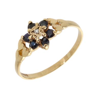 Pre-Owned Vintage 1983 9ct Gold Sapphire & Diamond Cluster Ring