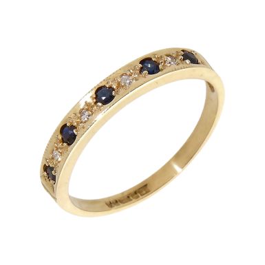 Pre-Owned 9ct Yellow Gold Sapphire & Diamond Half Eternity Ring