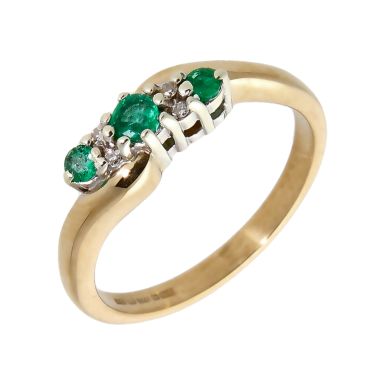 Pre-Owned 9ct Yellow Gold Emerald & Diamond Twist Dress Ring