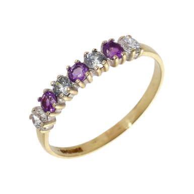 Pre-Owned 9ct Gold Amethyst & Cubic Zirconia Half Eternity Ring