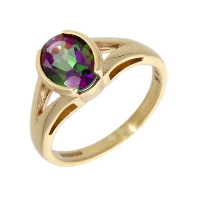 Pre-Owned 9ct Yellow Gold Mystic Topaz Solitaire Dress Ring