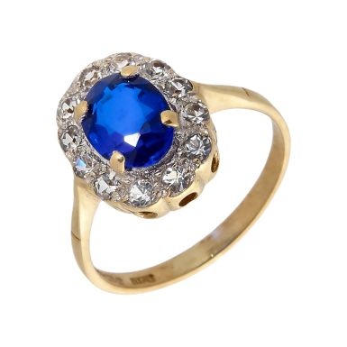 Pre-Owned Vintage 1964 9ct Gold Blue & White Spinel Cluster Ring