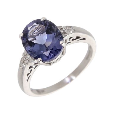 Pre-Owned 9ct White Gold Iolite & Diamond Dress Ring