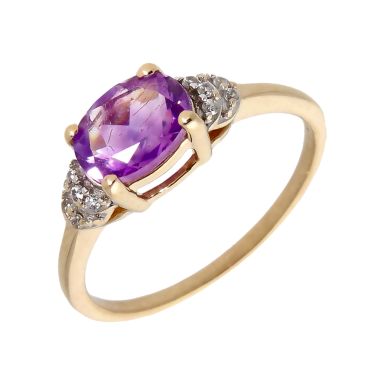 Pre-Owned 9ct Yellow Gold Oval Amethyst & Spinel Dress Ring