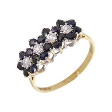 Pre-Owned 9ct Gold Sapphire & Cubic Zirconia Multi Cluster Ring