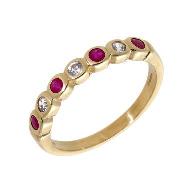 Pre-Owned 9ct Gold Ruby & Cubic Zirconia Half Eternity Ring