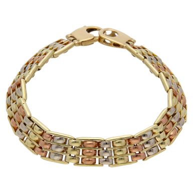 Pre-Owned 9ct Yellow Rose & White Gold Fancy Brick Link Bracelet