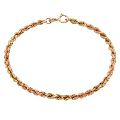 Pre-Owned 9ct Yellow & Rose Gold 7.5 Inch Hollow Rope Bracelet