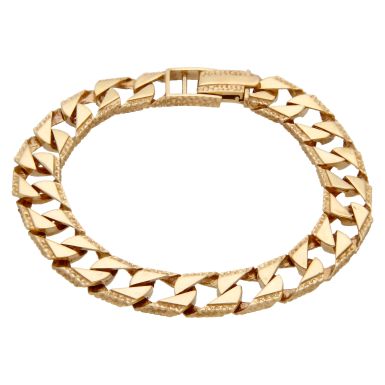 Pre-Owned 9ct Gold 8.75 Inch Patterned Edge Square Curb Bracelet