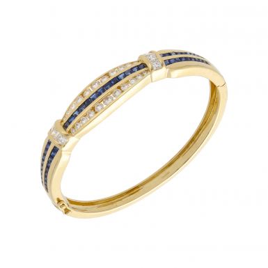 Pre-Owned 18ct Gold Sapphire & 2.33ct Diamond Hinged Bangle