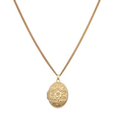 Pre-Owned 9ct Gold Patterned Locket & Curb Chain Necklace