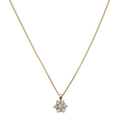 Pre-Owned 9ct Gold Cubic Zirconia Cluster Pendant Necklace