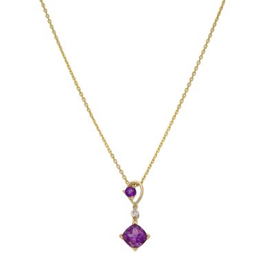 Pre-Owned 9ct Gold Amethyst & Diamond Pendant & Chain Necklace