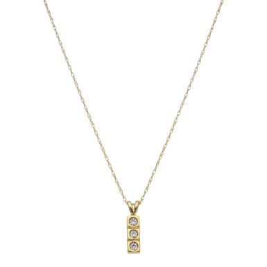 Pre-Owned 9ct Gold Cubic Zirconia Trilogy Bar Pendant Necklace