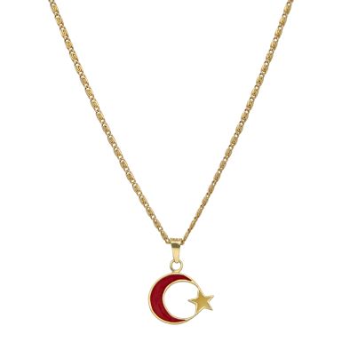 Pre-Owned 14ct Yellow Gold & Enamel Moon & Star Necklace