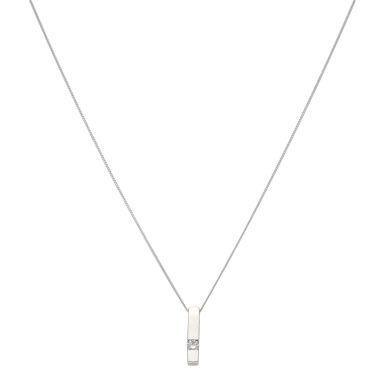 Pre-Owned 9ct White Gold Diamond Set Bar Drop Pendant Necklace