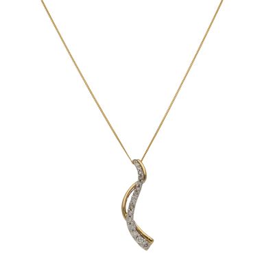 Pre-Owned Yellow & White Gold Diamond Set Wave Pendant Necklace