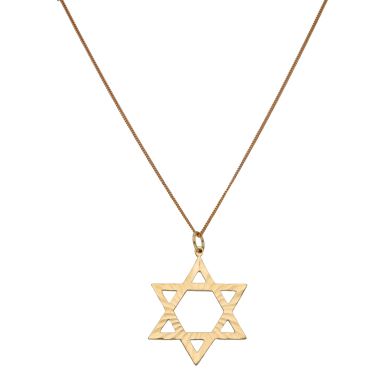 Pre-Owned 9ct Yellow Gold Star Of David Pendant & Chain Necklace