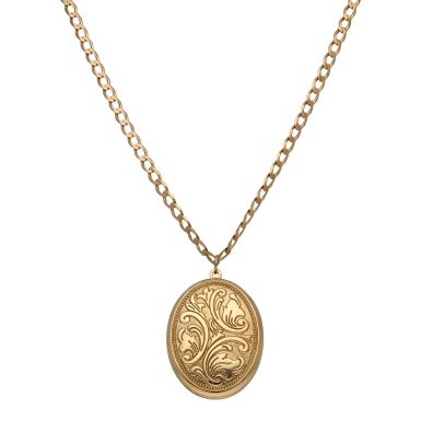 Pre-Owned 9ct Yellow Gold Hollow Patterned Locket & Curb Chain