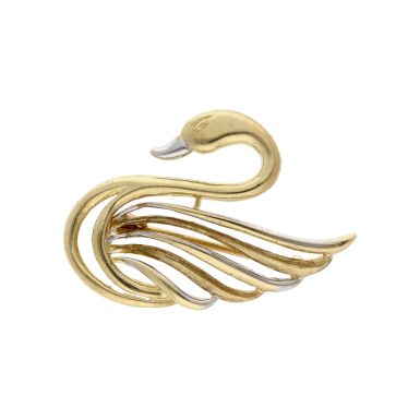 Pre-Owned 9ct Yellow & White Gold Swan Brooch