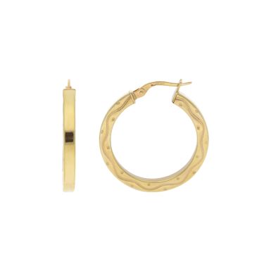 Pre-Owned 9ct Yellow Gold Patterned Edge Hoop Creole Earrings