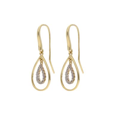 Pre-Owned 9ct Yellow Gold Diamond Set Teardrop Earrings