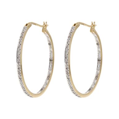 Pre-Owned 9ct Gold 0.13ct Diamond Set Oval Hoop Creole Earrings