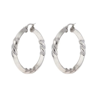 Pre-Owned 9ct White Gold Part Twist Hoop Creole Earrings