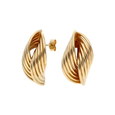 Pre-Owned 9ct Yellow Gold Ridged Wave Stud Earrings
