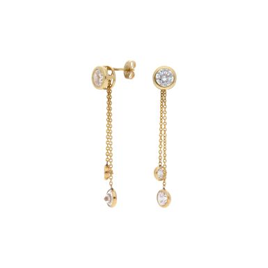 Pre-Owned 14ct Gold Cubic Zirconia Double Drop Stud Earrings