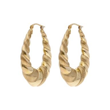 Pre-Owned 9ct Yellow Gold Ribbed Twist Creole Earrings