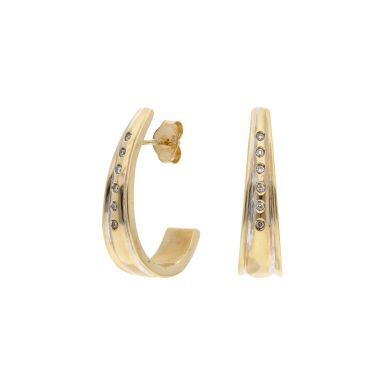 Pre-Owned 9ct Yellow Gold Diamond Set Curved Drop Stud Earrings