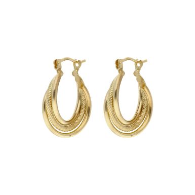 Pre-Owned 9ct Yellow Gold Triple Row Twist Creole Earrings