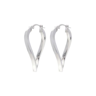 Pre-Owned 9ct White Gold Oval Twist Creole Earrings