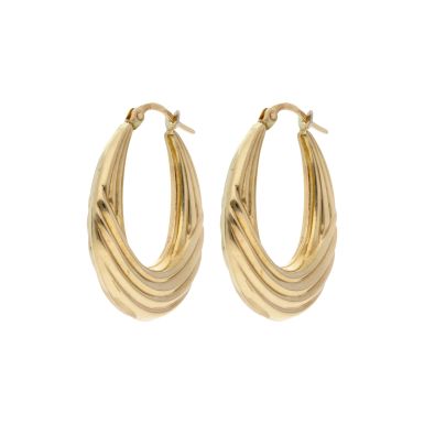 Pre-Owned 9ct Yellow Gold Ribbed Creole Earrings