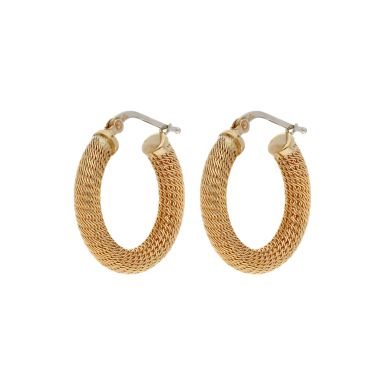 Pre-Owned 9ct Yellow Gold Textured Woven Hoop Creole Earrings