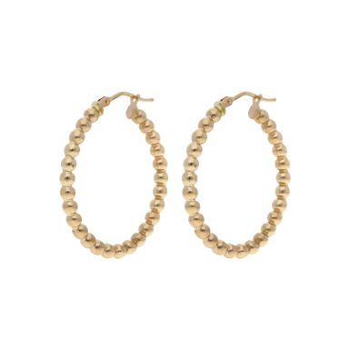 Pre-Owned 9ct Yellow Gold Oval Beaded Hoop Creole Earrings