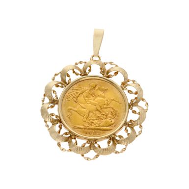 Pre-Owned 1883 Full Sovereign Coin In 9ct Gold Pendant Mount