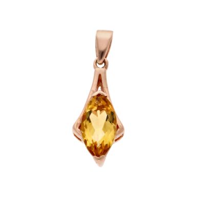 Pre-Owned 9ct Rose Gold Oval Citrine Drop Pendant
