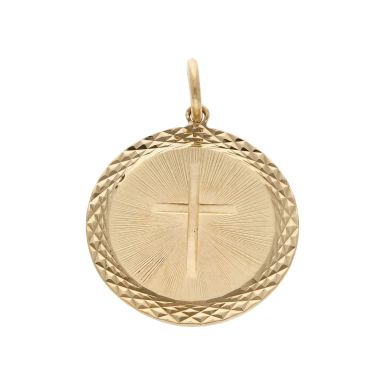 Pre-Owned Vintage 1969 9ct Gold Cross Engraved Disc Pendant