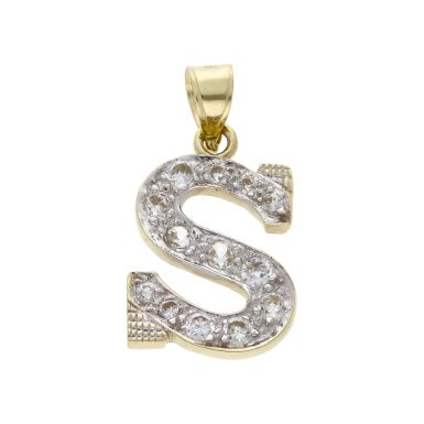 Pre-Owned 9ct Yellow Gold Cubic Zirconia Initial S Pendant