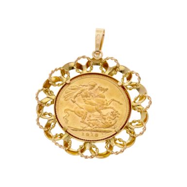 Pre-Owned 1913 Full Sovereign Coin In 9ct Gold Pendant Mount