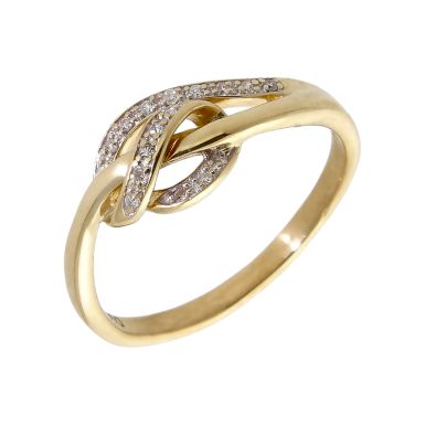 Pre-Owned 9ct Yellow Gold Diamond Set Fancy Wave Knot Ring