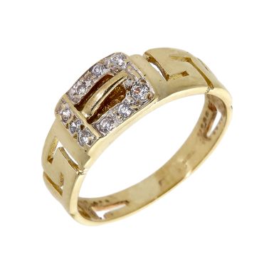Pre-Owned 9ct Yellow Gold Cubic Zirconia Set Buckle Ring