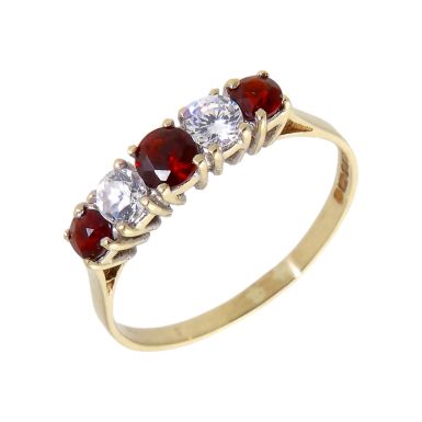 Pre-Owned 9ct Gold Garnet & Cubic Zirconia 5 Stone Eternity Ring