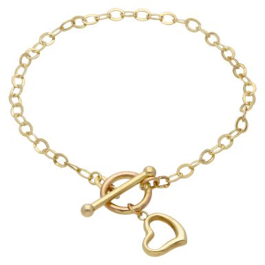 Pre-Owned 9ct Gold 7 Inch Hollow Heart & T-Bar Lariat Bracelet