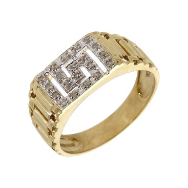 Pre-Owned 9ct Gold Diamond Set Greek Key Design Signet Ring